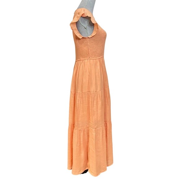 Y2k Smocked Tiered Midi Dress Women’s M Layered Peach Spring Summer Festive - Picture 5 of 10